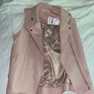 Pink Sleeveless Leather Jacket